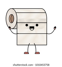 kawaii cartoon roll paper towel in colored crayon silhouette