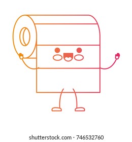 kawaii cartoon roll paper towel in degraded yellow to magenta silhouette vector illustration