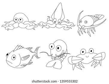 kawaii cartoon sea food set 