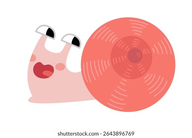 Kawaii cartoon snail with pink shell and expressive face. A cute nature animal character, great for preschool crafts, kids books, and learning materials. Isolated Vector Illustration