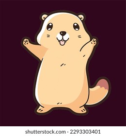 Kawaii cartoon style beaver graphic without background, transparent.