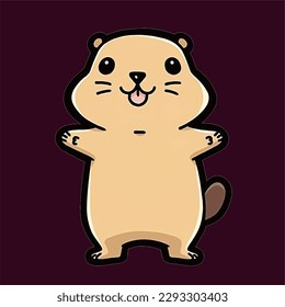 Kawaii cartoon style beaver graphic without background, transparent.