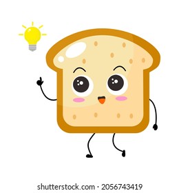 Kawaii Cartoon Toast Bread Icon. Character Of Sliced Toast Bread. Chibi. Illustration Emoji Bread Man In Flat Style. Smart, Get Idea