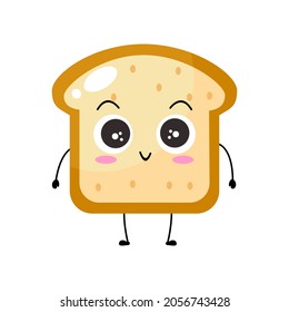 Kawaii Cartoon Toast Bread Icon. Character Of Sliced Toast Bread. Chibi. Illustration Emoji Bread Man In Flat Style. Lovely Cute