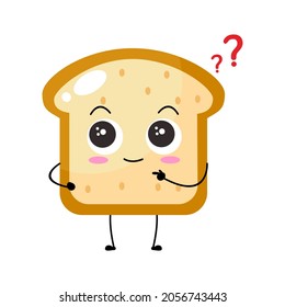 Kawaii Cartoon Toast Bread Icon. Character Of Sliced Toast Bread. Chibi. Illustration Emoji Bread Man In Flat Style. Lovely Curious