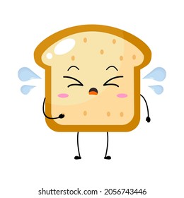 Kawaii Cartoon Toast Bread Icon. Character Of Sliced Toast Bread. Chibi. Illustration Emoji Bread Man In Flat Style. Cry