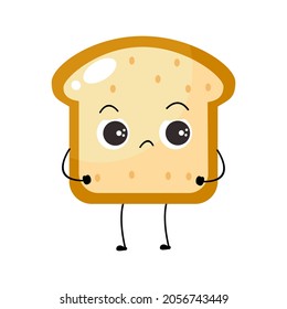 Kawaii Cartoon Toast Bread Icon. Character Of Sliced Toast Bread. Chibi. Illustration Emoji Bread Man In Flat Style. Sad, Upset