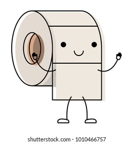 kawaii cartoon toilet paper roll in colorful watercolor silhouette