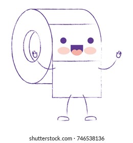 kawaii cartoon toilet paper roll in purple blurred silhouette vector illustration