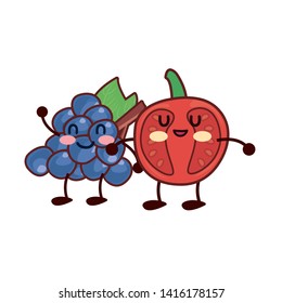 kawaii cartoon tomato grapes character