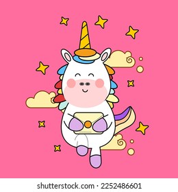 kawaii cartoon unicorn illustration hand drawn