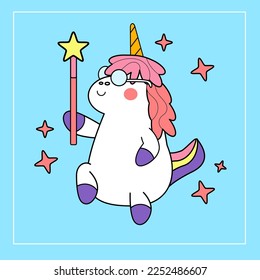 kawaii cartoon unicorn illustration hand drawn