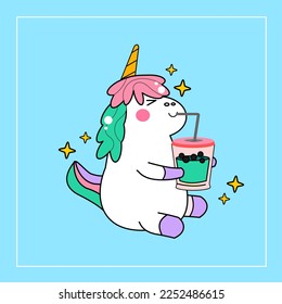 kawaii cartoon unicorn illustration hand drawn