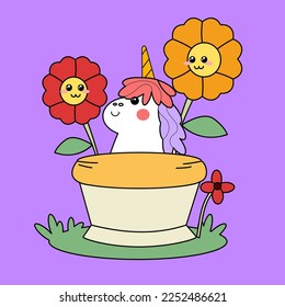 kawaii cartoon unicorn illustration hand drawn