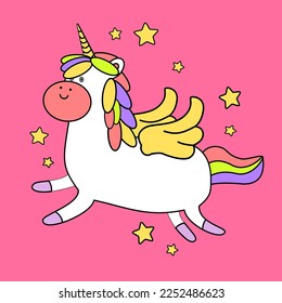 kawaii cartoon unicorn illustration hand drawn