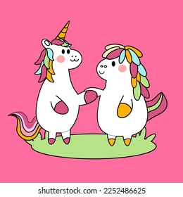 kawaii cartoon unicorn illustration hand drawn