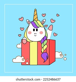 kawaii cartoon unicorn illustration hand drawn