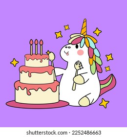 kawaii cartoon unicorn illustration hand drawn