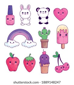 Kawaii cartoons icon collection design, cute character theme Vector illustration