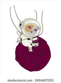 Kawaii cat astronaut flying in space planet vector mascot