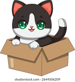 Kawaii gato em uma caixa gatinho vetor de desenhos animados