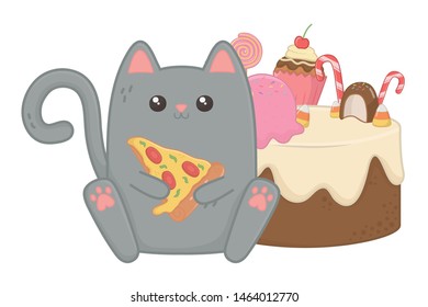 Kawaii of cat cartoon with cake design