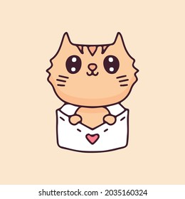 Kawaii cat cartoon vector in love letters. Perfect for Nursery kids, greeting card, baby shower girl, fabric design.