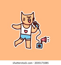Kawaii cat cartoon vector singing. Perfect for Nursery kids, greeting card, baby shower girl, fabric design.