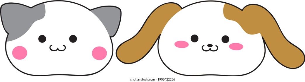 kawaii cat and dog icon character