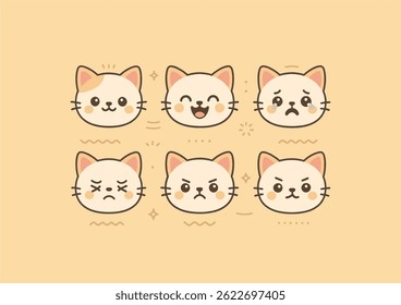 Kawaii Cat Faces Vector Set – Cute Emoji Expressions for Stickers and Designs