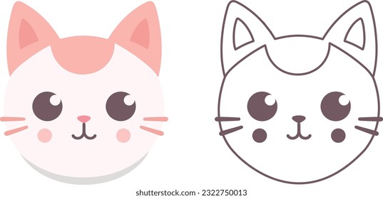 Kawaii cat flat Icon vector. Cute cat-flat illustration. Cute Kawaii cat flat illustration, Art, Icons, and Graphics.