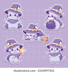 Kawaii cat halloween witch sticker