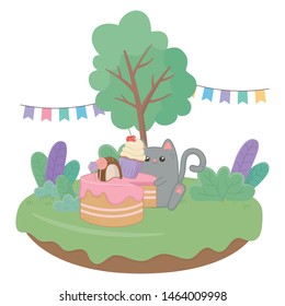 Kawaii cat with happy birthday cake design