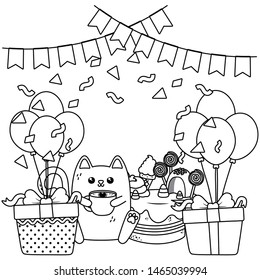 Kawaii cat with happy birthday cake design
