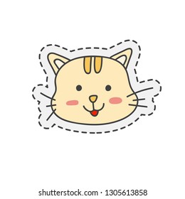 Kawaii cat head. Cute hand drawn colored vector. editable stroke.