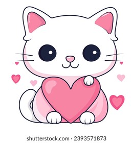 Kawaii cat with heart for Valentine's day. Vector illustration