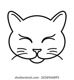 Kawaii cat icon, line art. Cute animal face, doodle. Childish hand drawn vector design.