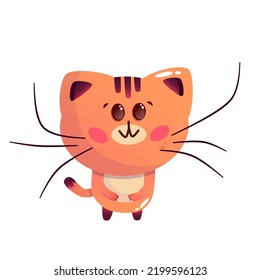 Kawaii Cat Isolated. Vector Simple Cartoon Illustration. Funny Cartoon Cute Character. Animal Cat Face.