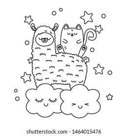 Kawaii of cat and llama cartoon design