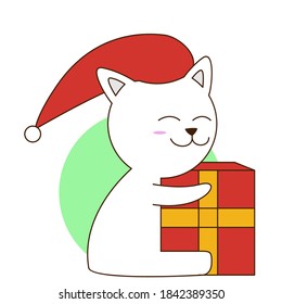 A kawaii cat with a lovely gift. Vector illustration