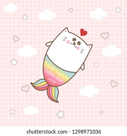 Kawaii Cat Mermaid Pastel Colors Background Stock Vector (Royalty Free ...