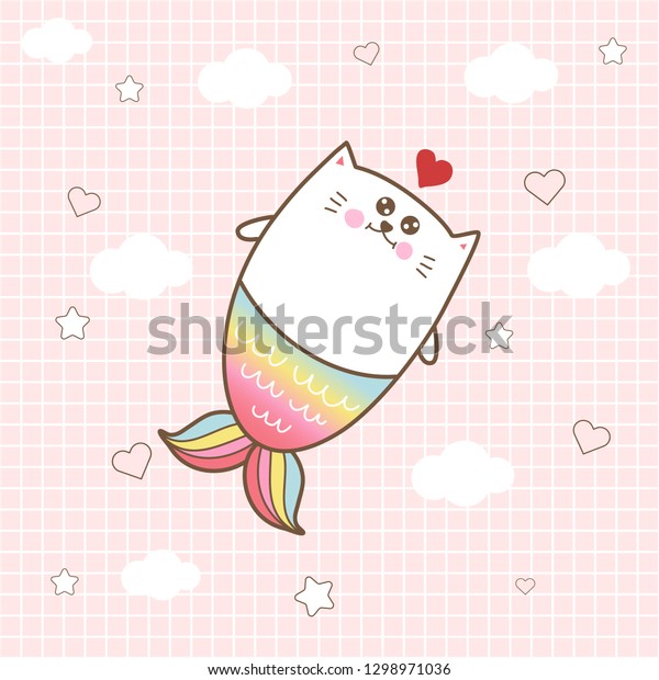 Kawaii Cat Mermaid Pastel Colors Background Stock Vector (Royalty Free ...