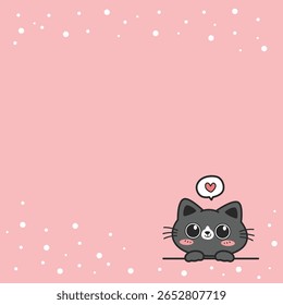 Kawaii cat peeking with heart on square pink background, Cute cat cartoon hand-drawn peeking, Concept for Memo paper note or Cute card