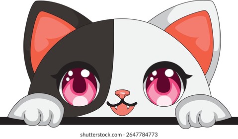 Kawaii Cat Peeking Over Edge Happy Kitten Vector