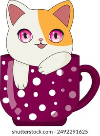 Kawaii Cat Playing in a Coffee Mug