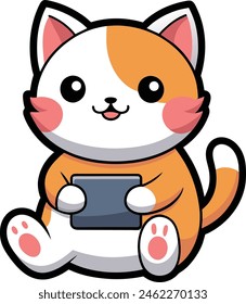 kawaii cat playing game sticker