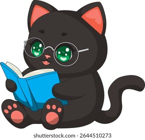 Kawaii Cat Leitura Livro Kitten Mascote