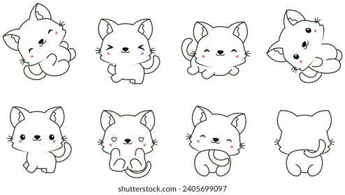 Kawaii cat set coloring animals collection