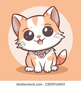 kawaii cat sitting illustration on orange background