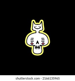 Kawaii cat and skull, illustration for t-shirt, sticker, or apparel merchandise. With pop art style.